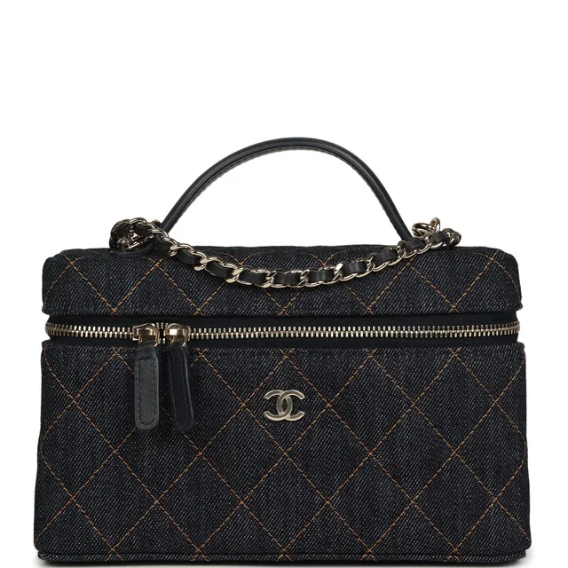 Chanel Top Handle Long Vanity Case in Blue Denim from Madison Avenue Couture
