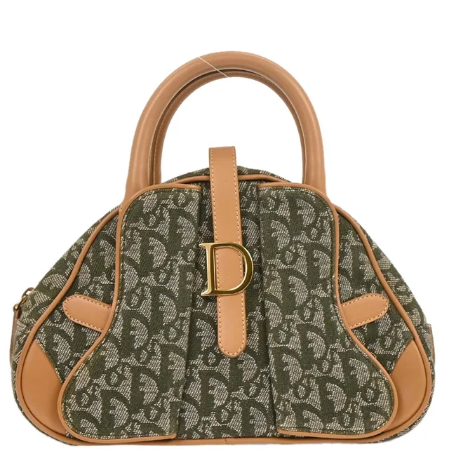 Dior Green Double Saddle Trotter Handbag in Green Canvas from AMORE Vintage Tokyo