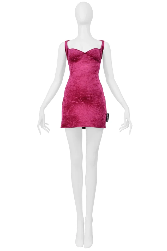 Balenciaga Pink Neoprene Velvet Mini Dress 2018 in Pink Velvet from Resurrection Vintage, photo 3 of 8