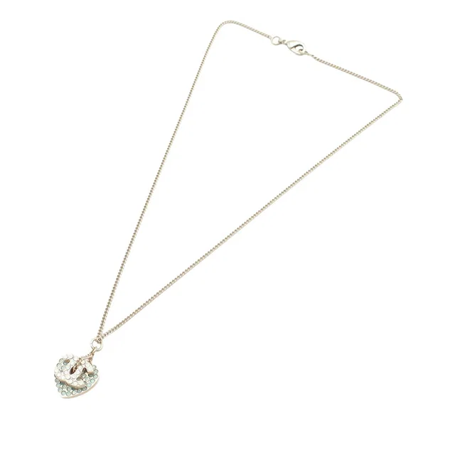 Gold Chanel Gold Plated Rhinestone CC Logo and Heart Pendant Necklace in Gold from Designer Revival