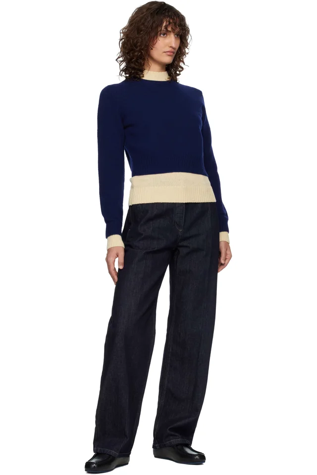 Jil Sander Blue & Off-White Wool Mock-Neck Sweater, photo 4 of 4 from SSENSE
