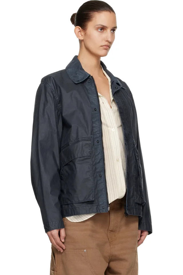 Stone Island Navy 4100054 Waxed Pigment Cotton Tela Jacket, photo 2 of 4 from SSENSE