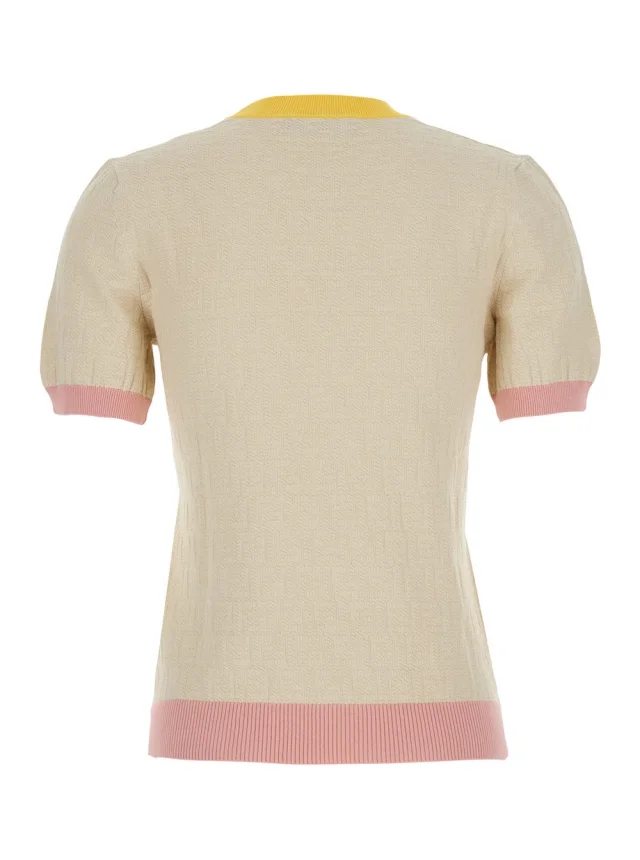 White T-Shirt 'COLOR BLOCK FF SHORT SLEEVES TEE' with Fendi Logo in Cotton Women in Beige 100% Cotton, photo 3 of 6 from Gaudenzi Boutique