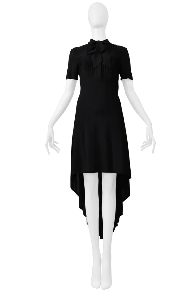 Saint Laurent By Hedi Slimane Black Dress With High Low Hem 2012 in Black Silk from Resurrection Vintage