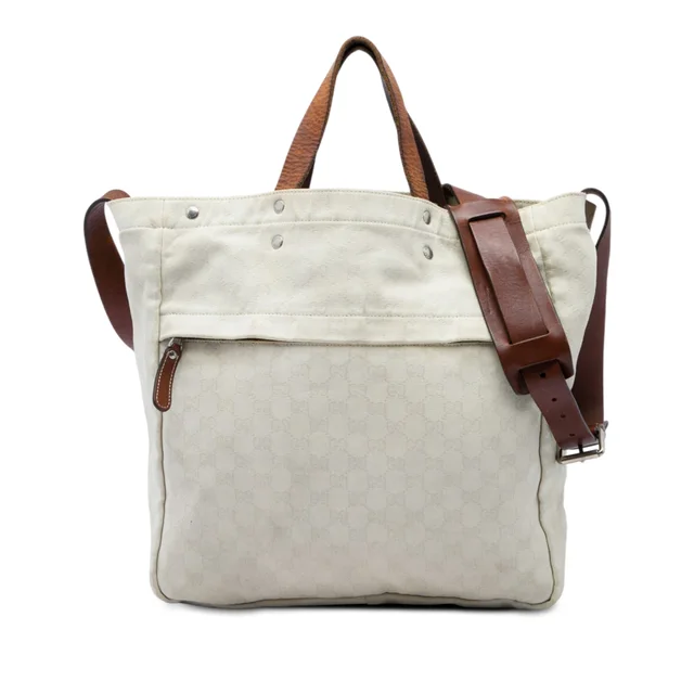 White Gucci GG Canvas Satchel in White Canvas from Designer Revival, photo 1 of 1