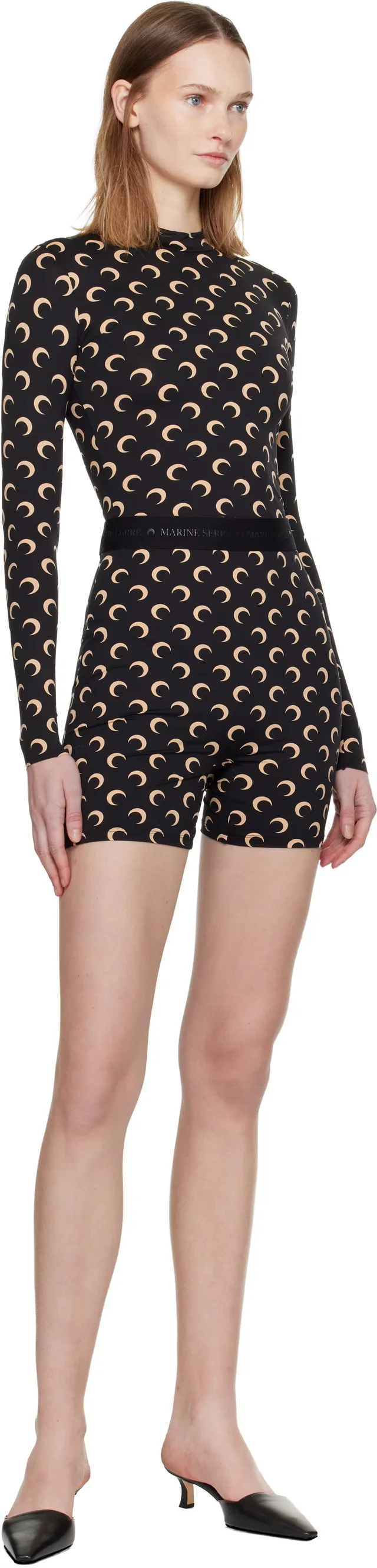 Marine Serre Black Recycled Moon Jersey Mini Sport Shorts, photo 4 of 4 from SSENSE