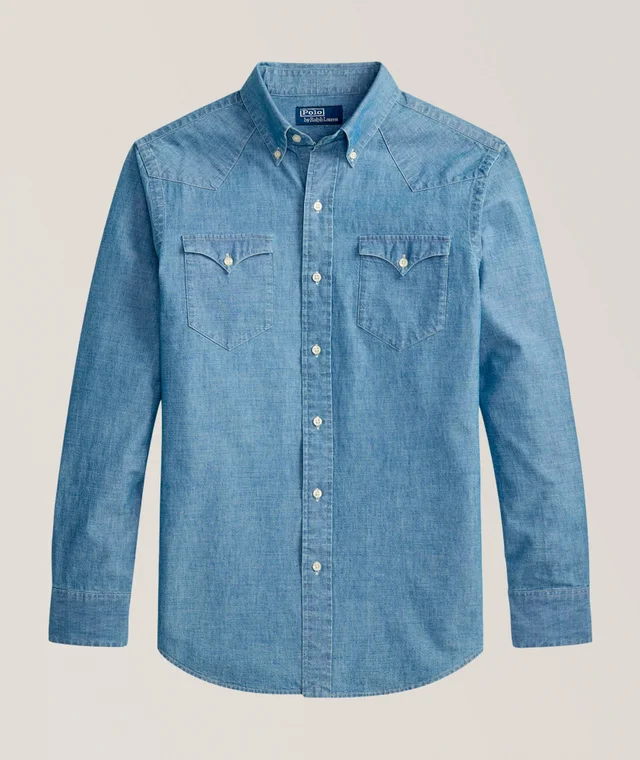 Polo Ralph Lauren Chambray Western Shirt in Blue Cotton & Cotton Blends from Harry Rosen, photo 1 of 1