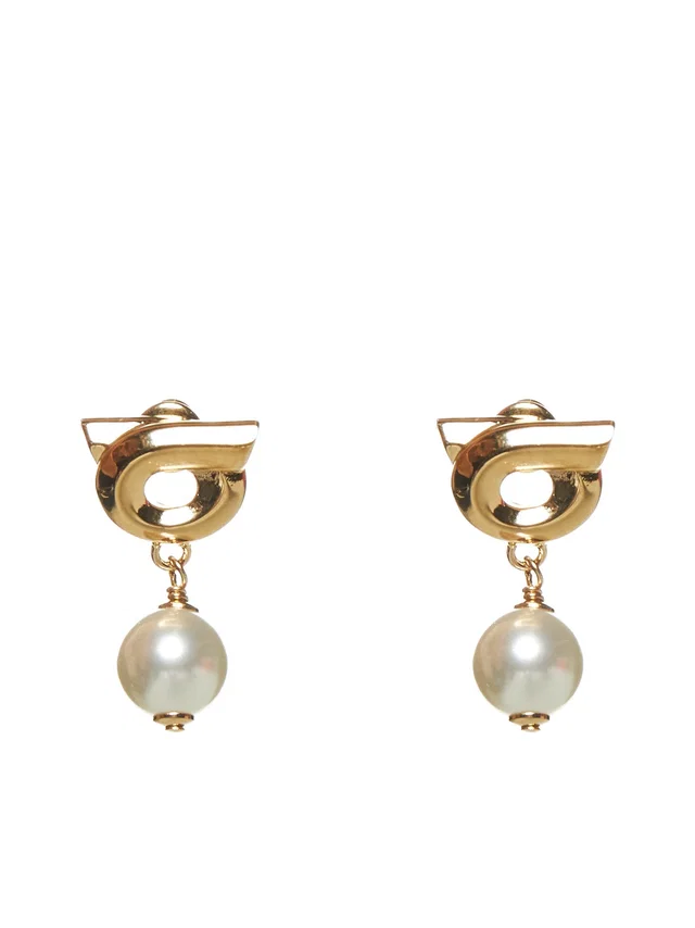 Ferragamo Pearl-Drop Hook Earrings — Gold Brass in Gold from HEWI