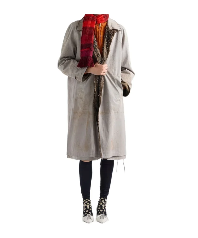 Prada single-breasted antiqued twill and houndstooth check coat, photo 4 of 8 from SENSER
