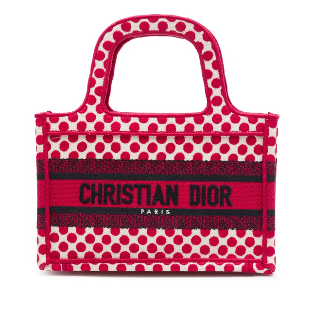 Red Dior DiorAmour Mini Embroidered Canvas Dots Book Tote in Red Canvas from Designer Revival