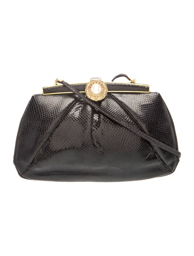 Judith Leiber Snakeskin Crossbody Bag in black Satin from The RealReal