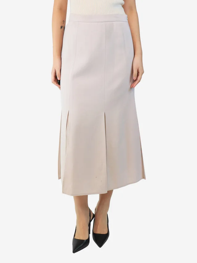 Max Mara Neutral midi skrit - size UK 14 in Wool from Sign of the Times