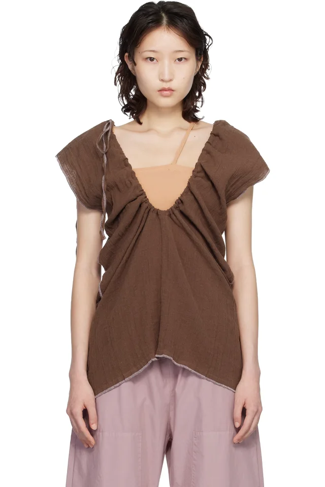 Baserange Brown Crinkle Linen Max Blouse, image 1 of 1 from SSENSE