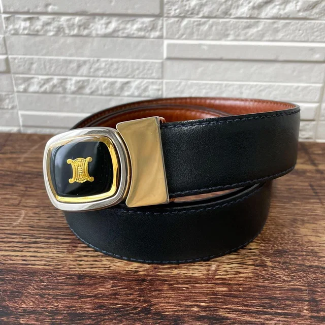 Celine Leather Triomphe Buckle Gold Belt in Gold Leather from The Reluxe