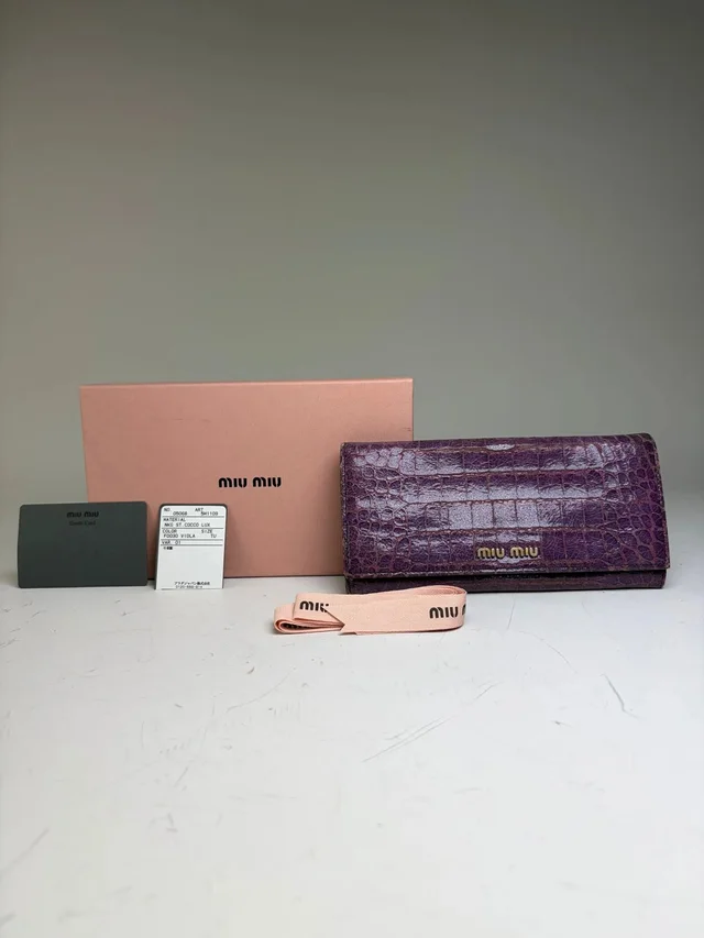 Miu Miu Vintage Crocodile-Embossed Leather Wallet Purple Gold in multicolor Crocodile from Grailed