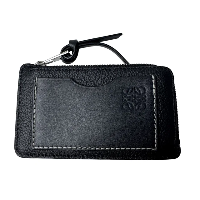 Loewe Anagram L-shaped Zipper Coin Purse Card Case Black in Black Leather from The Reluxe