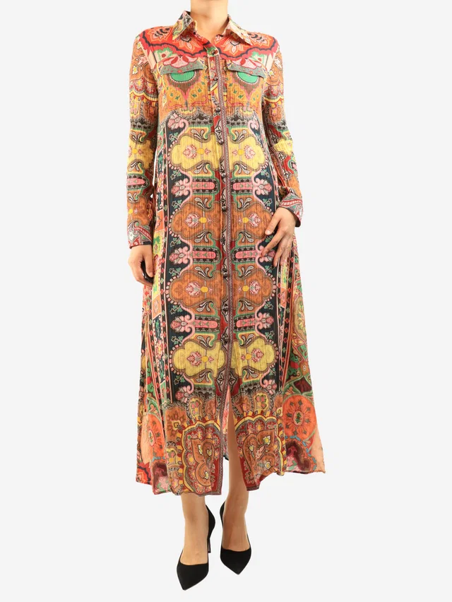Etro Multicolour printed button down dress - size UK 10 in Multicolor from Sign of the Times
