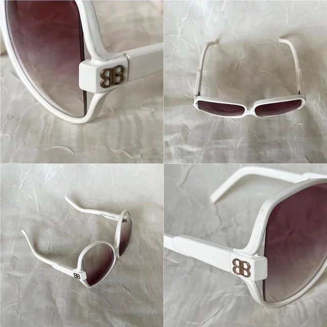 Balenciaga Women's Oversized Sunglasses - White/Cream in white from Depop, photo 8 of 9