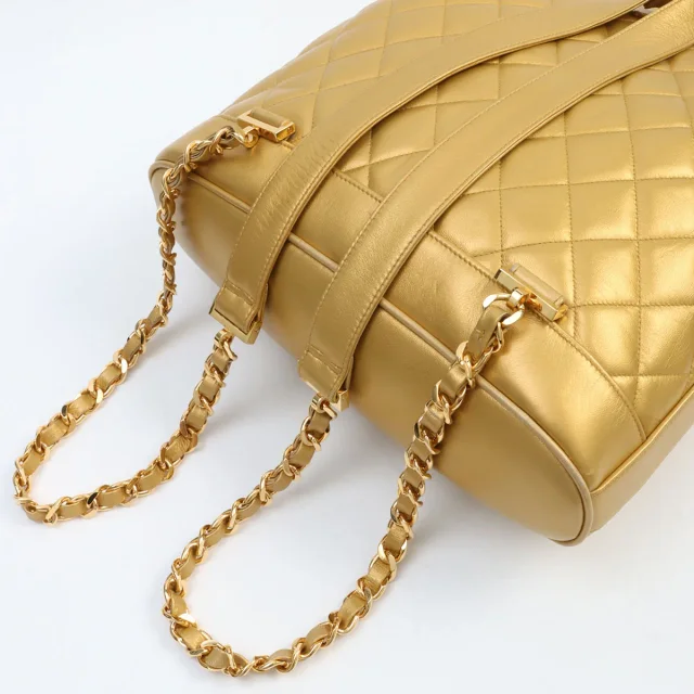 Chanel Circa 1992 Circle CC Turn-lock Backpack, Gold in Gold Lambskin from VINTAGE QOO TOKYO, photo 12 of 12