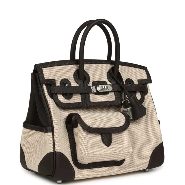 Hermès Birkin Cargo 25 Ecru-Beige Toile H Canvas and Bai Brun Swift Palladium Hardware in Beige Swift/Toile from Madison Avenue Couture, photo 2 of 8