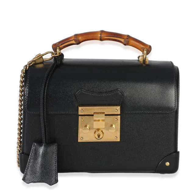 Gucci Black Azalea Calfskin Small Padlock Bamboo Shoulder Bag in Black Calfskin from myGemma