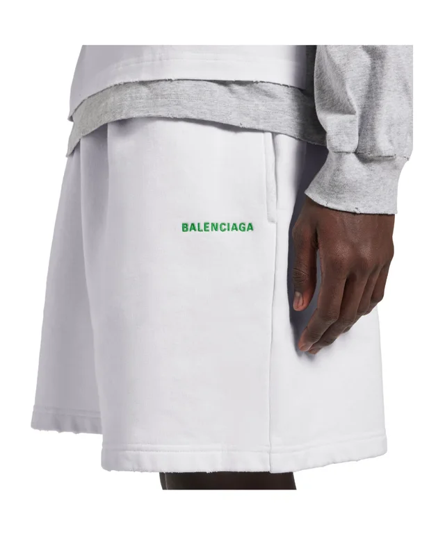 Men's Balenciaga Back Relaxed Fit Shorts in White/apple Green, photo 3 of 4 from SENSER