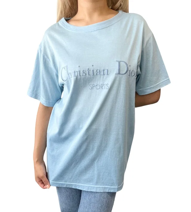 Dior Sports Vintage Big Logo T-shirt #M Top Light Blue Cotton RankAB in Blue from Luxury Promise