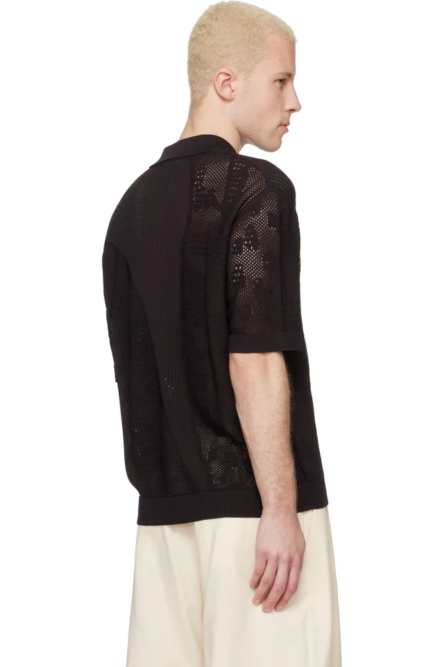 Lacoste Brown Lacy Knit Crocodile Shirt, photo 3 of 4 from SSENSE