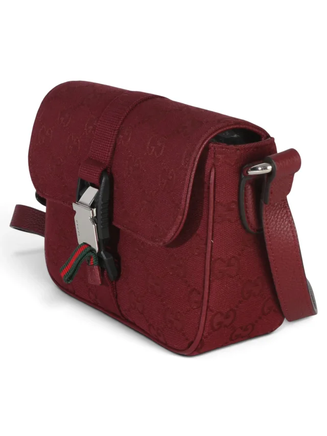 Gucci Burgundy Monogram Canvas Small Buckle Messenger in Burgundy Coated canvas from Season 2 Consign, photo 2 of 8