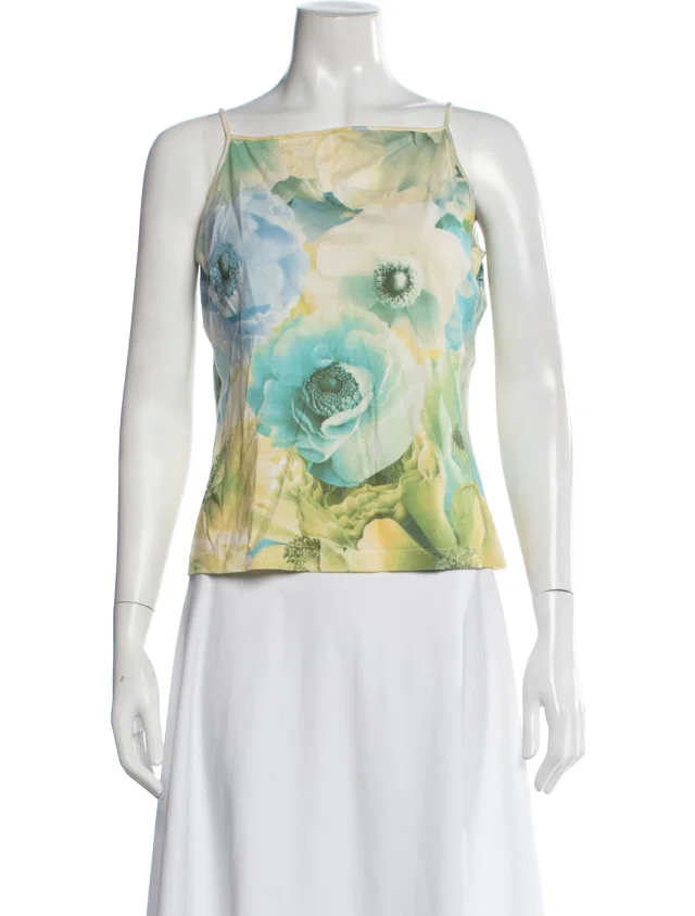 Ferragamo Floral Print Square Neckline Top in blue from The RealReal
