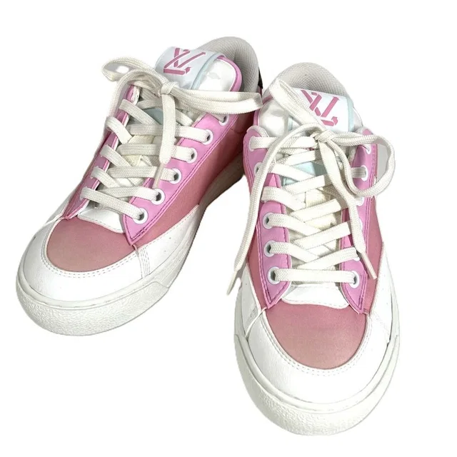 Louis Vuitton Sneakers Logo Lace Canvas Leather Pink in Pink Canvas from The Reluxe