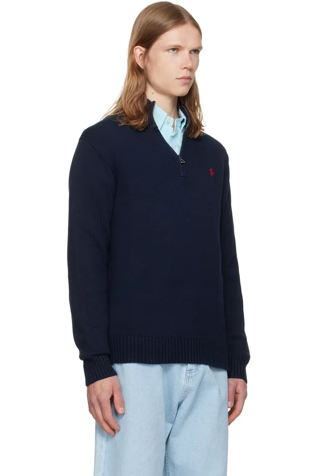 Polo Ralph Lauren Navy Half-Zip Sweater, photo 2 of 4 from SSENSE
