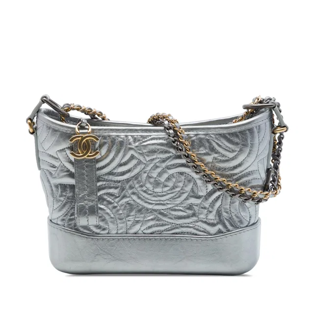 Silver Chanel Small Metallic Calfskin CC Stitched Gabrielle Hobo Crossbody Bag in Silver Calfskin from Designer Revival