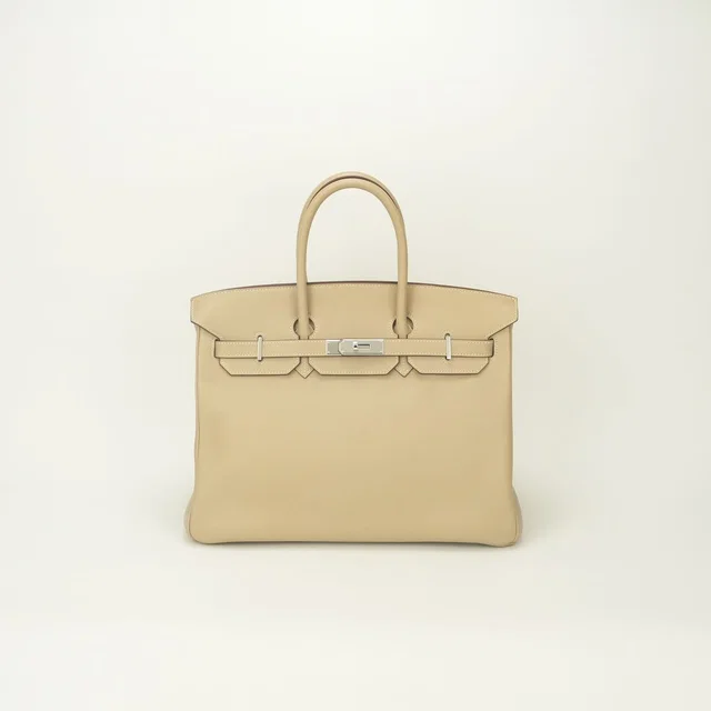 Hermès Birkin 35 Tote Swift Parchemin White Beige Silver Handbag Veau in White Swift leather from The Reluxe