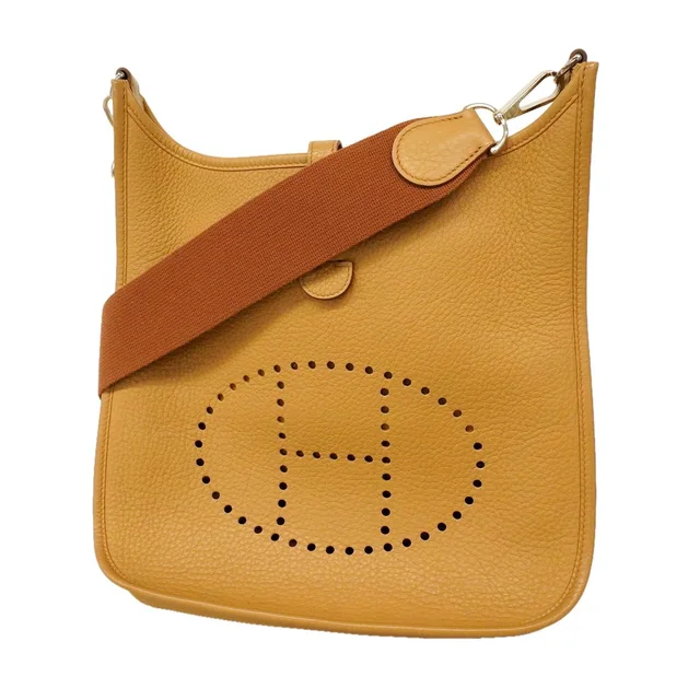 Hermès Shoulder Bag Evelyne Taurillon Clemence Tabac Camel Silver in Brown Clemence leather from The Reluxe
