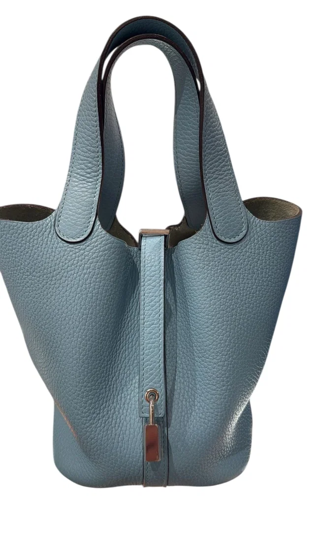Hermès Picotin 18 in Blue Jean Clemence with PHW in Blue Clemence leather from Luxury Promise