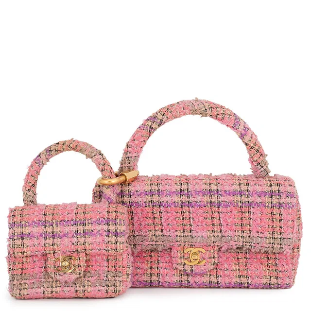 Chanel Matelasse parent and child Bag Pink Tweed in Pink Tweed from GALLERY RARE