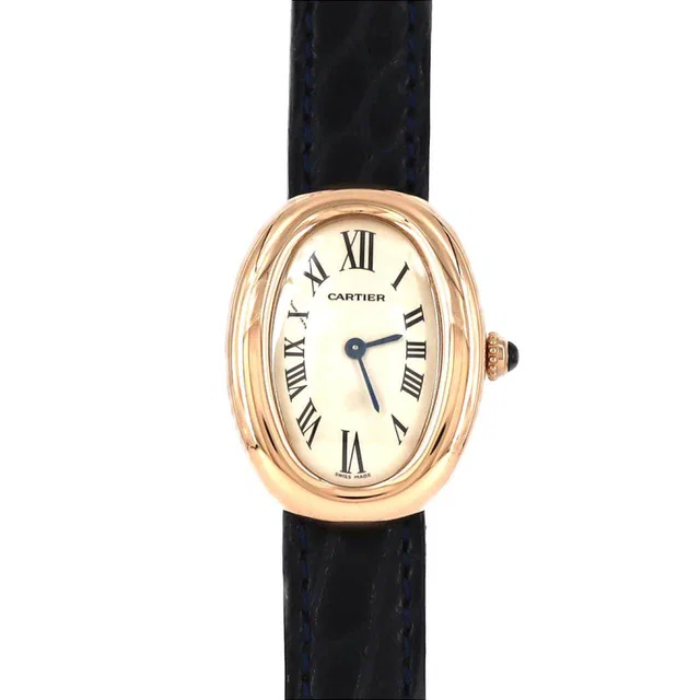 Cartier Baignoire Pink Gold Quartz in Pink Crocodile from LuxUness