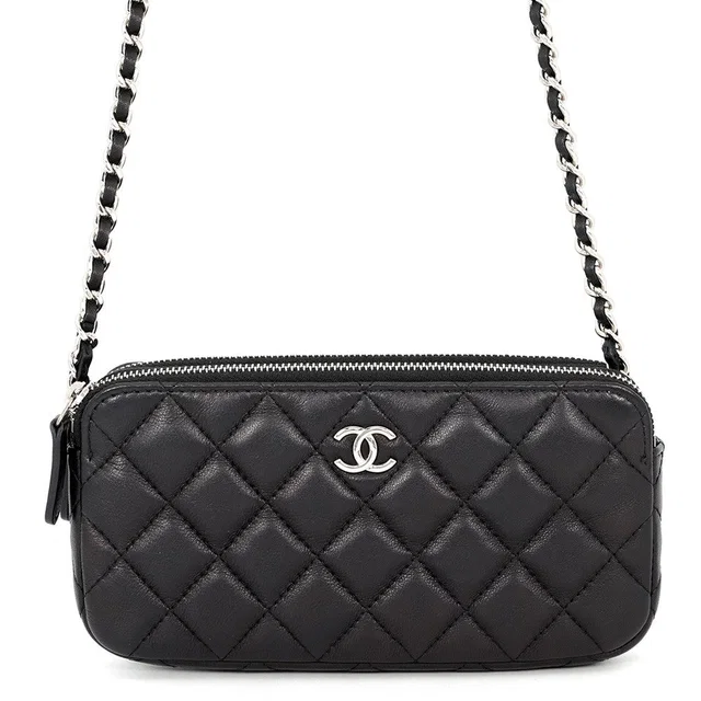 Chanel Matelasse Double Zip Chain Wallet BlackA82527 Lambskin in Lambskin from GALLERY RARE