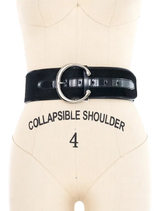 1990s Celine Ponyhair Logo Belt in Leather from Arcade Vintage