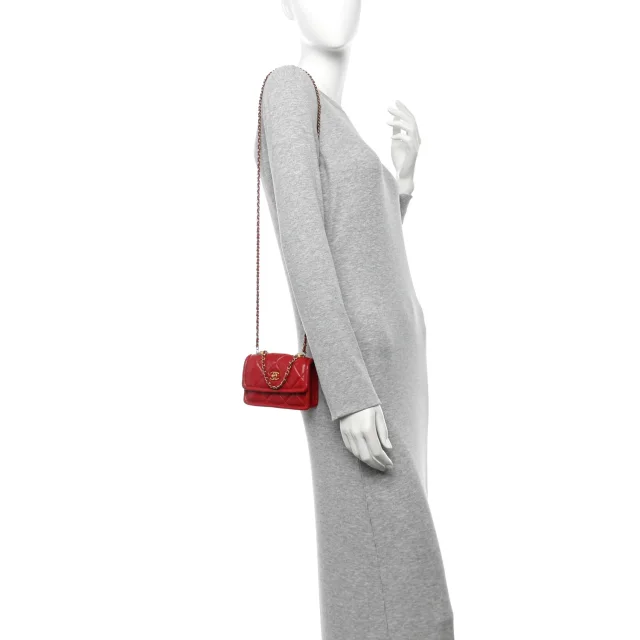 Chanel Shiny Lambskin Quilted Extra Mini Flap Red in Red Lambskin from FASHIONPHILE, photo 2 of 10
