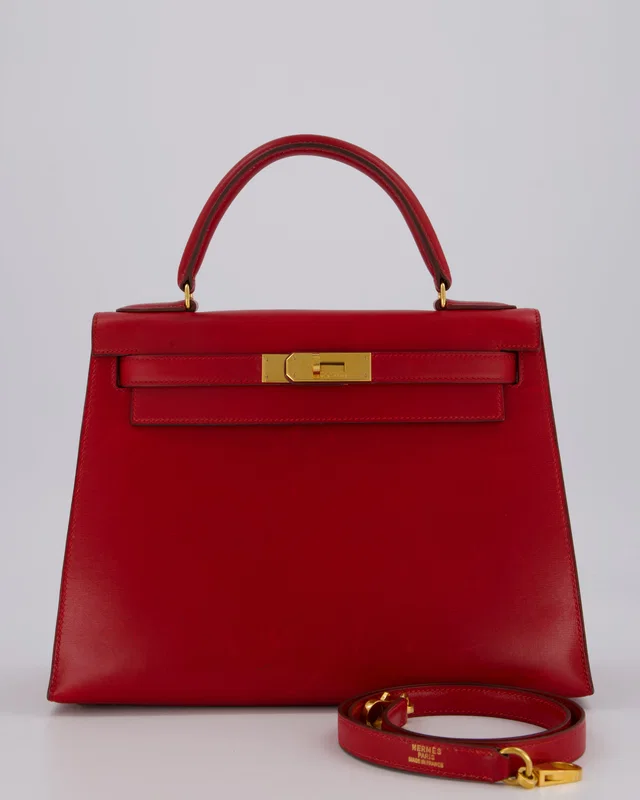 Hermès VINTAGE Kelly 28 Bag in Red Box leather from Sellier
