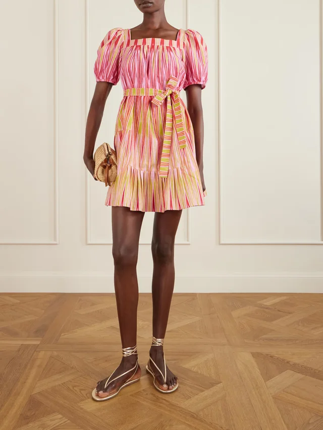 SALONI Yashi belted printed cotton mini dress in Pink, photo 2 of 2 from NET-A-PORTER (Canada)