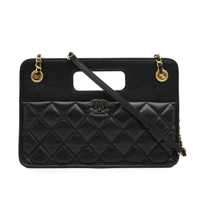 Chanel Matelasse Small Shopping Bag Black Lamb Skin Gold Hardware in Black Leather from Luxury Promise