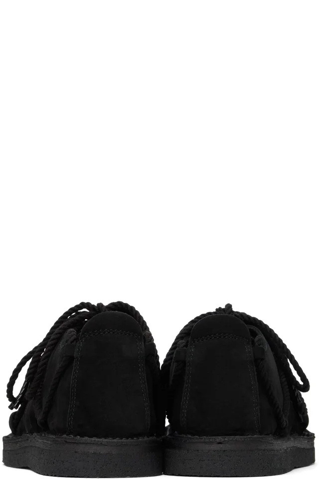 Y's Black Nubuck Leather Random Rope Loafers, photo 2 of 4 from SSENSE
