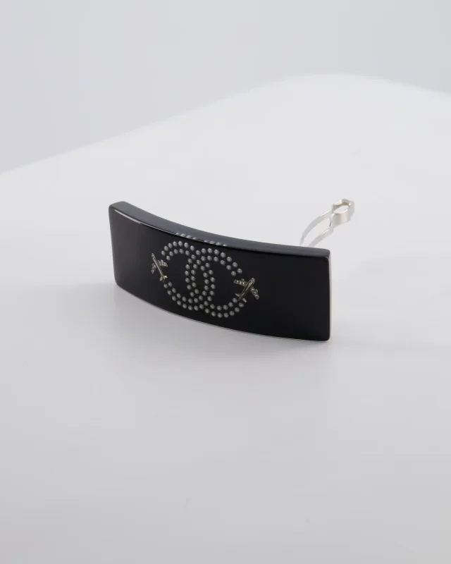 Chanel 16/S Black & White Hair Clip with Logo and Crystals in Black from Sellier, photo 7 of 13