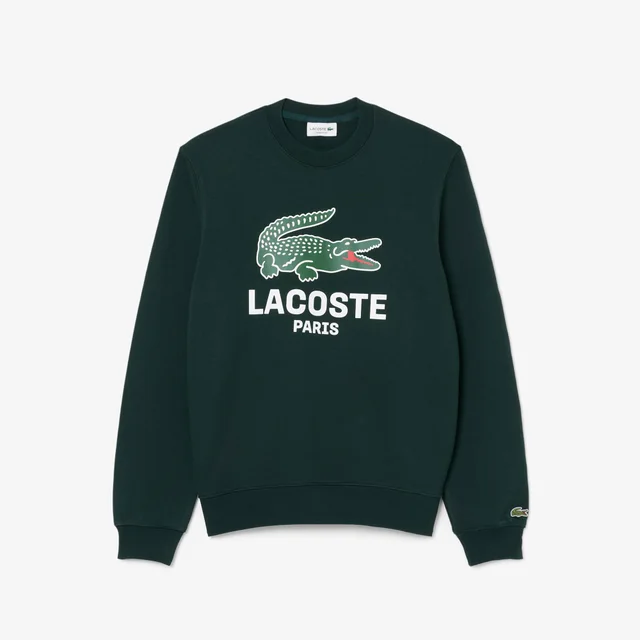 Lacoste Men's Classic Fit Printed Crew Neck Sweatshirt in Forest green Cotton fleece, photo 4 of 10 from Lacoste