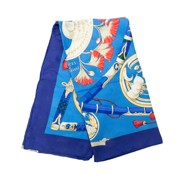 Blue Hermès Daimyo Silk Scarf 90 Scarves in Blue Silk from Designer Revival