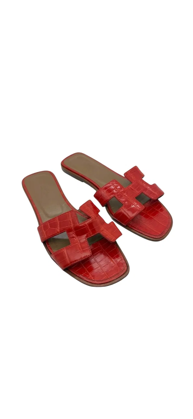 Hermès Oran Sandals Alligator Red Sz37 in Red Crocodile from Luxury Promise