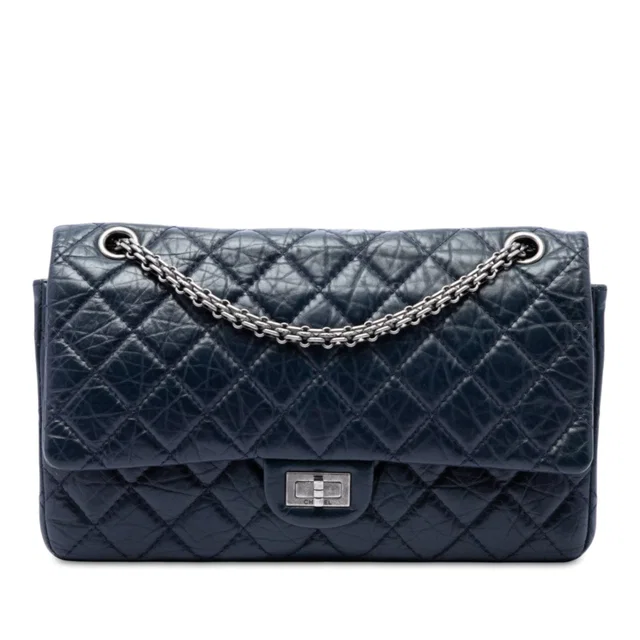 Blue Chanel Quilted Aged Calfskin Reissue 2.55 Double Flap 226 Shoulder Bag in Blue Calfskin from Designer Revival